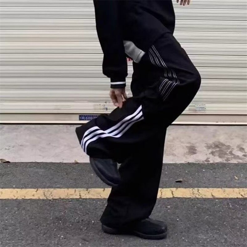 1506/QA600/P35美式条纹运动休闲裤男女宽松显瘦直筒阔腿裤子，男装休闲裤，星座1506