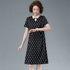 宽松腰POLO领套头A字裙短袖红色中长款连衣裙，女装连衣裙，余墨