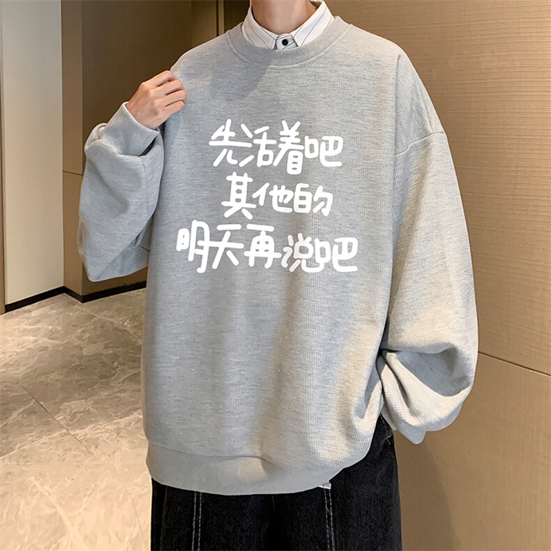 5XL华夫格卫衣男大码胖子圆领长袖t恤HW76401-P30加绒款-P40,男装卫衣,电商A040