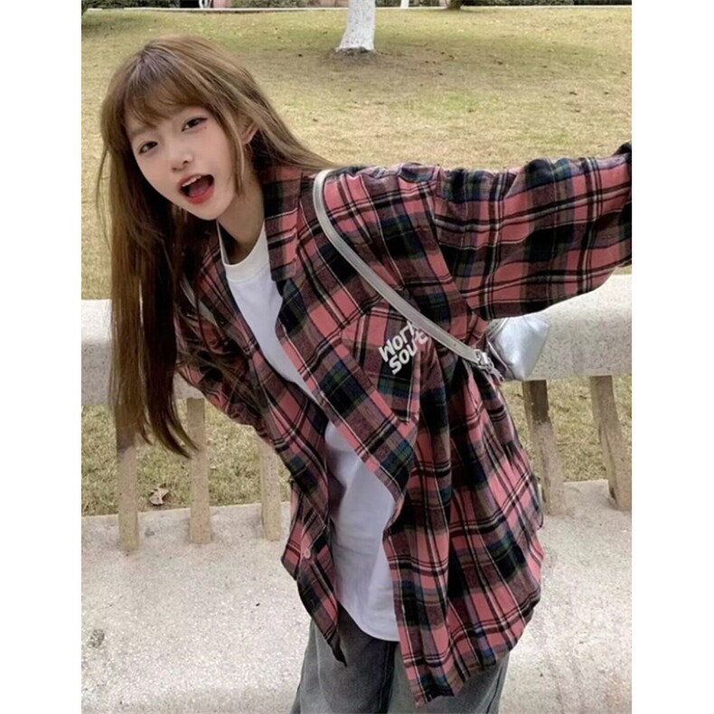 休闲格子衬衫外套春季2025新款痞帅青少年男女款长袖衬衣C59,男装衬衫,星座1116A（原606A-3）