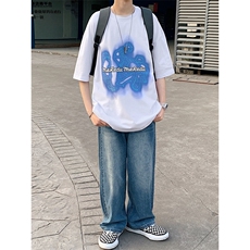 得物抖音40支双纱高品质运动圆领半袖纯棉短袖T恤男女T7210-P40，男装T恤，电商A441-1