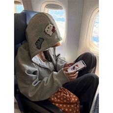 美式复古灰色重磅加厚卡通连帽开衫卫衣男女秋季潮设计感加绒外套，女装短外套，星座506A