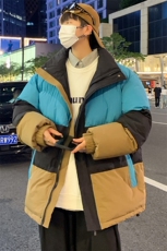 港风2026新品冬季宽松情侣装撞色棉衣棉服冬装加厚外套D007-P90，男装棉衣，星座717