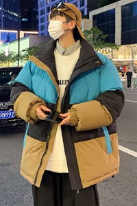 港风2026新品冬季宽松情侣装撞色棉衣棉服冬装加厚外套D007-P90图片
