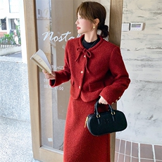 羽绒服两件套2024年冬季新款高级感纯色短外套配半身裙套装女，女装套装/套裙，霓裳依族