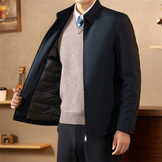 主推中老年羽绒服外套男装冬季中年翻领短款白鸭绒羽绒服大衣，男装羽绒服，钱塘723