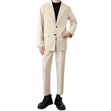 秋冬新款加绒加厚男士毛呢大衣套装三件套高级感港风男装两件套潮，男装西服套装，星座505-2（原电商A260-1)