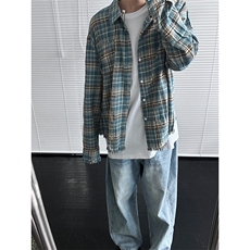 B221！美式ins高街暗黑小众毛边格子衬衫SY2320-P65控88，男装衬衫，电商B221