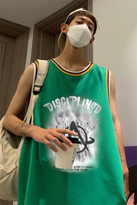 港风 纯棉夏季休闲拼色螺纹印花网眼篮球背心男女 T6930 P35控48图片