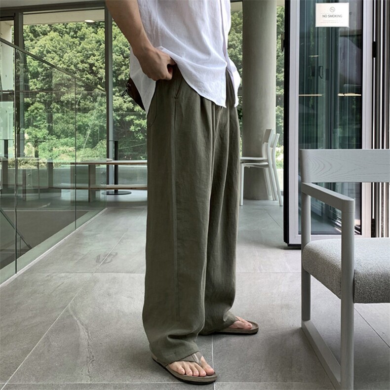 【现货量大价优】亚麻凉感休闲西裤复古宽松直筒阔腿裤K06025P55,男装西裤,星座1004（原星座815-3）