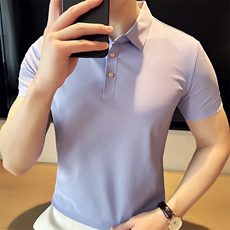 高品质16色商务弹力无痕polo衫短袖男士冰丝翻领T恤-T0701-P60，男装T恤，电商D342