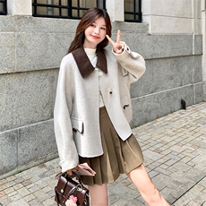 小香风双面呢短外套女2025冬季新款韩系撞色小个子高级感毛呢大衣，女装毛呢外套，2C269
