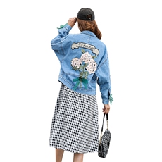 牛仔外套女2021夏季新款韩版中长款翻领春秋修身长袖显瘦潮，女装短外套，布衣桑