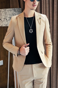 18秋冬款潮男宴会修身驼色西服XW11西外套P155西服两件套装P220图片