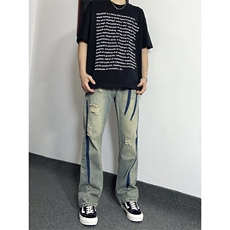 B221美式ins高街小众个性男女破洞牛仔裤LK23001-P65控88，男装牛仔裤，电商B221