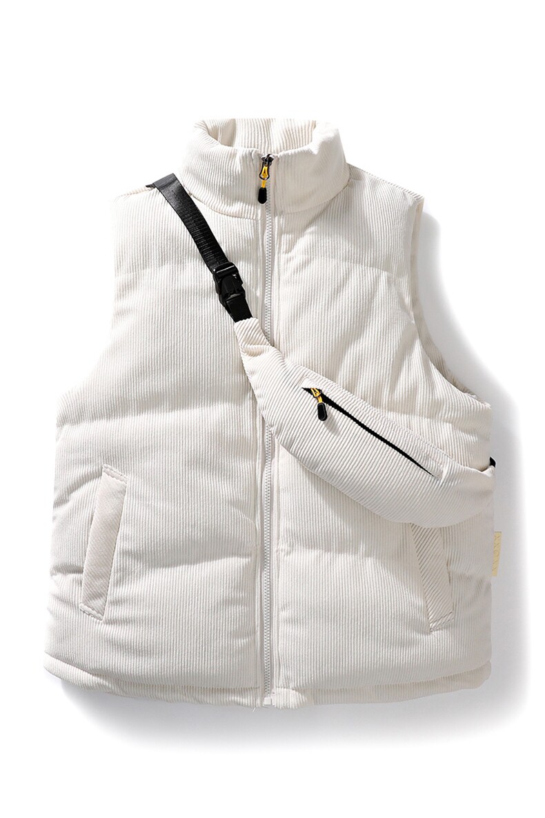 冬季灯芯绒棉马甲男日系复古加厚立领棉服情侣外套配挎包8516-P70,男装棉衣,电商B306
