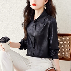 2024新款POLO领薄款衬衫女宽松提花气质中式风复古衬衣开衫，女装衬衫，梦白服饰厂