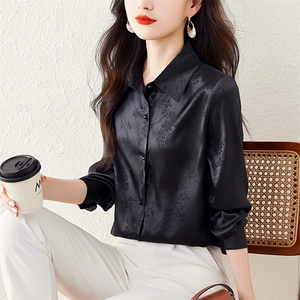 2024新款POLO领薄款衬衫女宽松提花气质中式风复古衬衣开衫图片