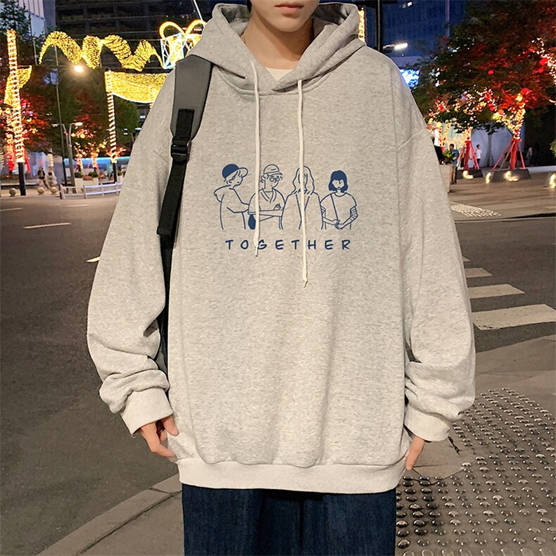 WY2191-P35加绒款-P40纯棉连帽卫衣男大码运动帽衫宽松薄外套男，男装卫衣，电商A040