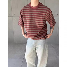 夏季新款男装条纹短袖简约时尚宽松版透气保罗衫韩版舒适潮T恤男，男装T恤，四季星座505
