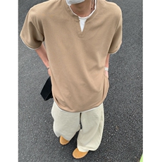 2026夏大码假两件华夫格五分短袖T恤潮流宽松T6601/特P25卡其3，男装T恤，电商A094