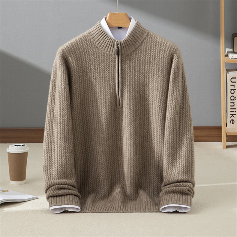 秋冬新款半开领羊绒衫针织男士亲肤拉链休闲打底衫，男装羊绒套衫，牧群羊绒