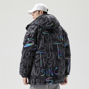 以 日系灰底90%白鸭绒毛领连帽休闲加厚羽绒服男XZ109-P218图片