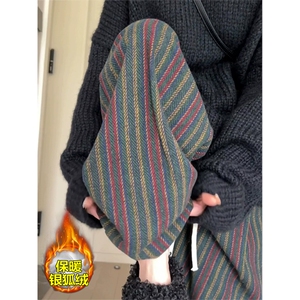 网图慎用 复合银狐绒条纹呢料男宽松休闲裤K5680J加绒-特P48控88图片