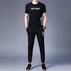 男士运动套装夏季新款2023新款短袖t恤宽松休闲长裤子两件套,男装休闲套装,电商B212（原钱塘6029）