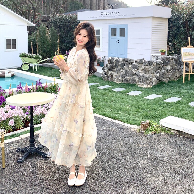 【现货】度假风卷边印花连衣裙#2507-P150-K218,女装连衣裙,2C111
