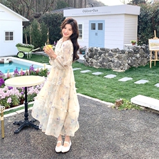 【现货】度假风卷边印花连衣裙#2507-P150-K218，女装连衣裙，2C111