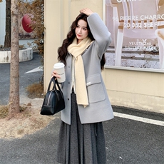 韩系灰色毛呢外套女秋冬新款气质高级感宽松加厚保暖呢子大衣时尚，女装毛呢外套，浙宝290（原306）