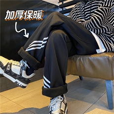 冬季新款潮加绒条纹卫衣裤脚抽绳宽松裤子B315-K23440JR-P55控78，男装休闲裤，电商B315