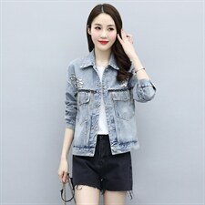 2021春季新款简约潮流时尚气质翻领短款牛仔外套，女装牛仔外套，魅影