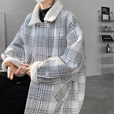 M-8XL格子羊羔毛棉服冬季大码小香风加绒外套加厚棉衣MF7001/P138，男装棉衣，电商B238