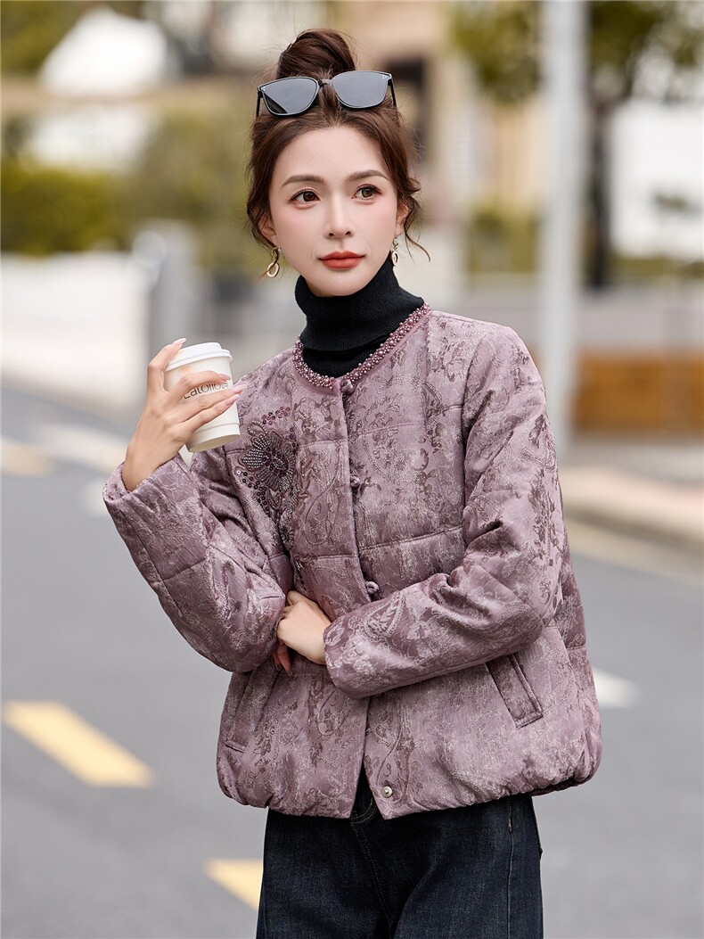 新中式刺绣棉衣外套女2025秋冬新款刺绣钉珠洋气绵羊毛棉服外套潮,女装棉衣/棉服,拾衣