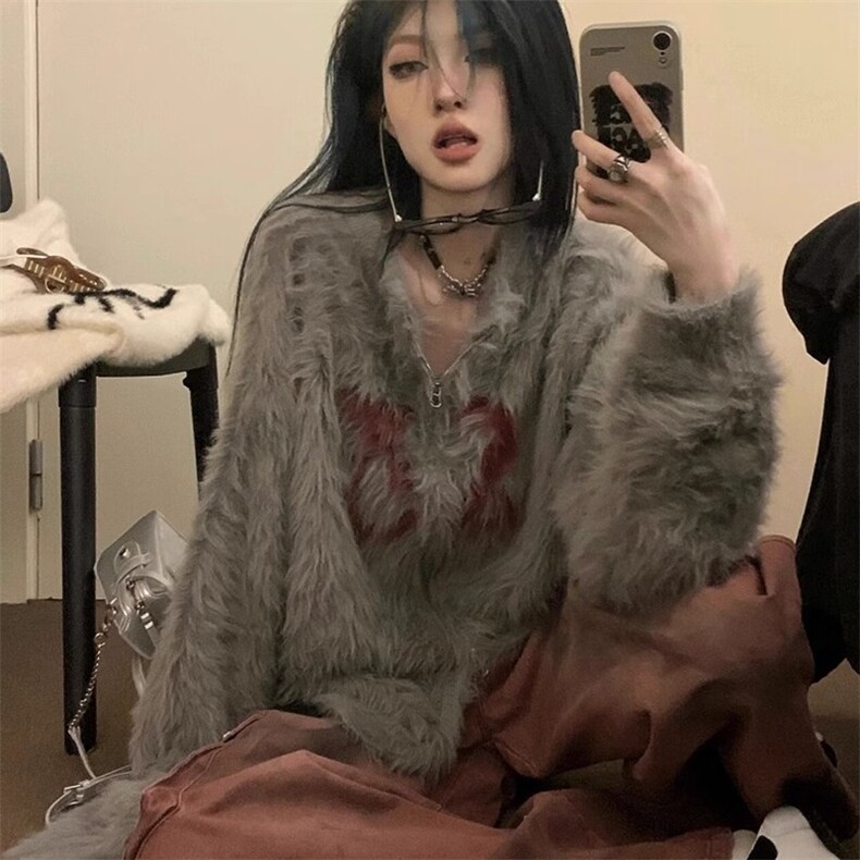 秋冬毛茸茸慵懒风开衫毛衣女新款慵懒风软糯糯针织衫LMY9533-P60图片