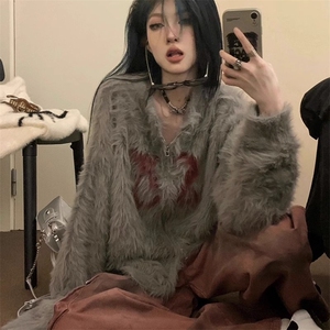 秋冬毛茸茸慵懒风开衫毛衣女新款慵懒风软糯糯针织衫LMY9533-P60图片