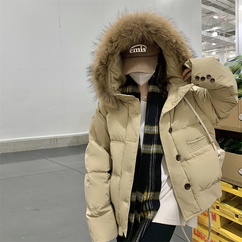 【新款首-发】白鸭绒羽绒服韩版宽松加厚外套两种毛领选择图片