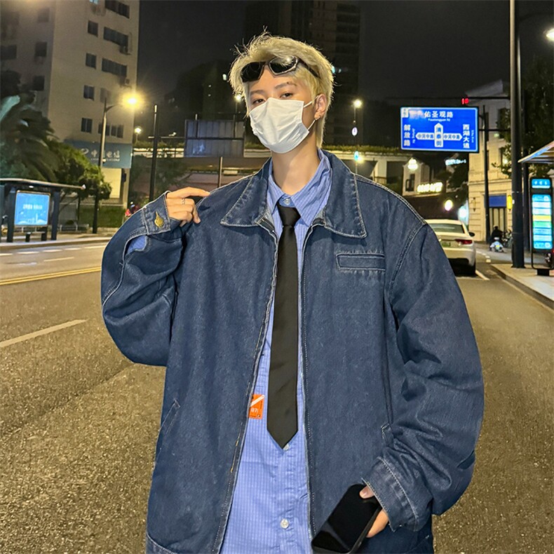 秋季新款港风美式潮流渐变水洗垫肩反馈牛仔夹克外套JK1391-P65,男装工装外套,星座313A(原308A-2)