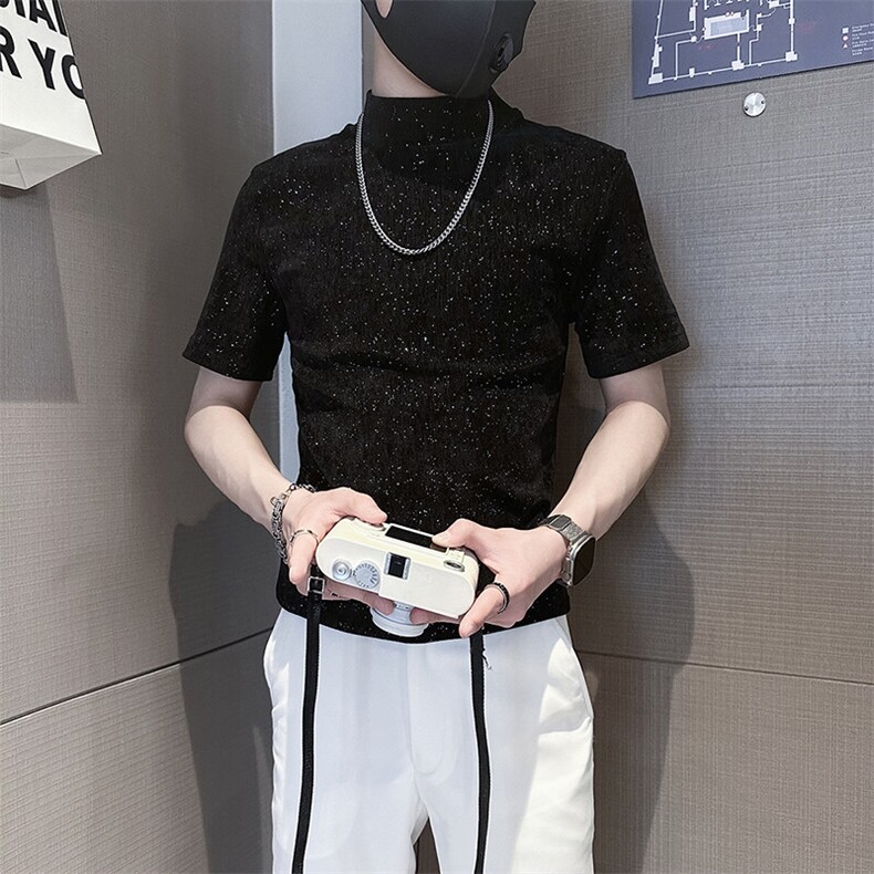 半高领T恤男短袖修身打底衫满天星烫钻社会小伙301C-DT75-P58,男装T恤,星座301C（原B323）