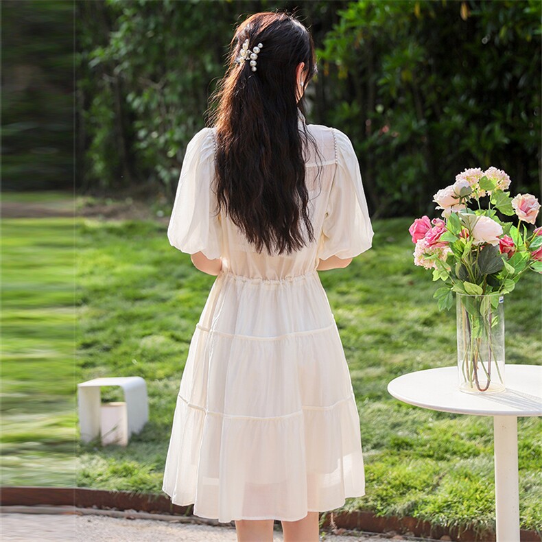 夏装新款短袖抽绳大裙摆公主裙夏天连衣裙,女装连衣裙,2C091