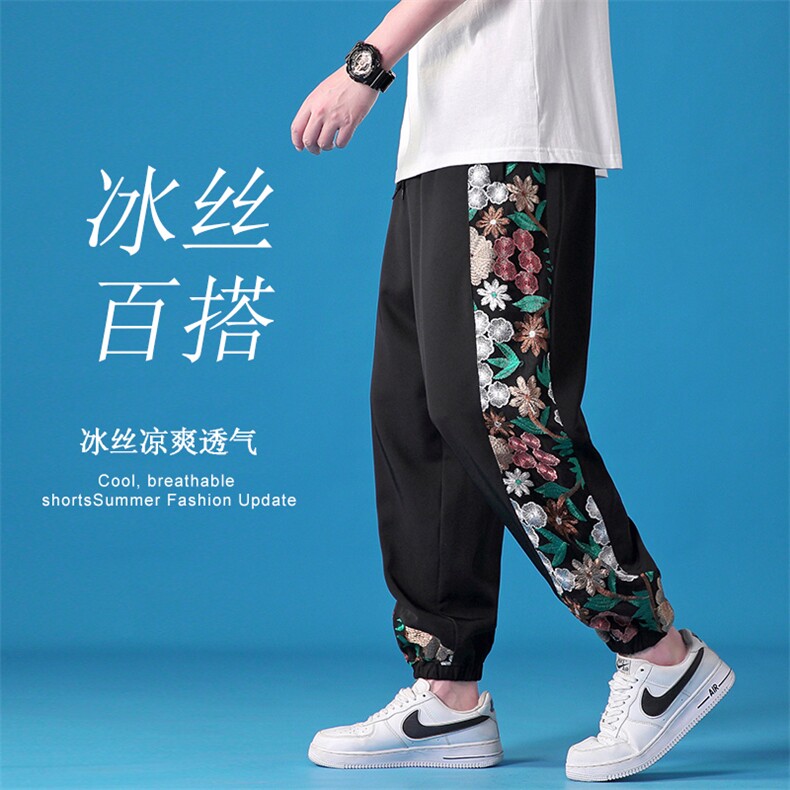 风冰丝潮刺绣男休闲裤宽松束脚运动裤休闲长裤019-p70,女装休闲裤,星座816-2（原B366-1）