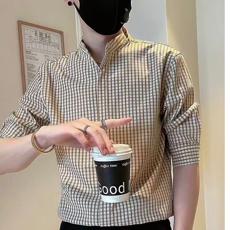 T136新款男士格子长袖衬衫宽松休闲青年衬衣男装潮流外套图片