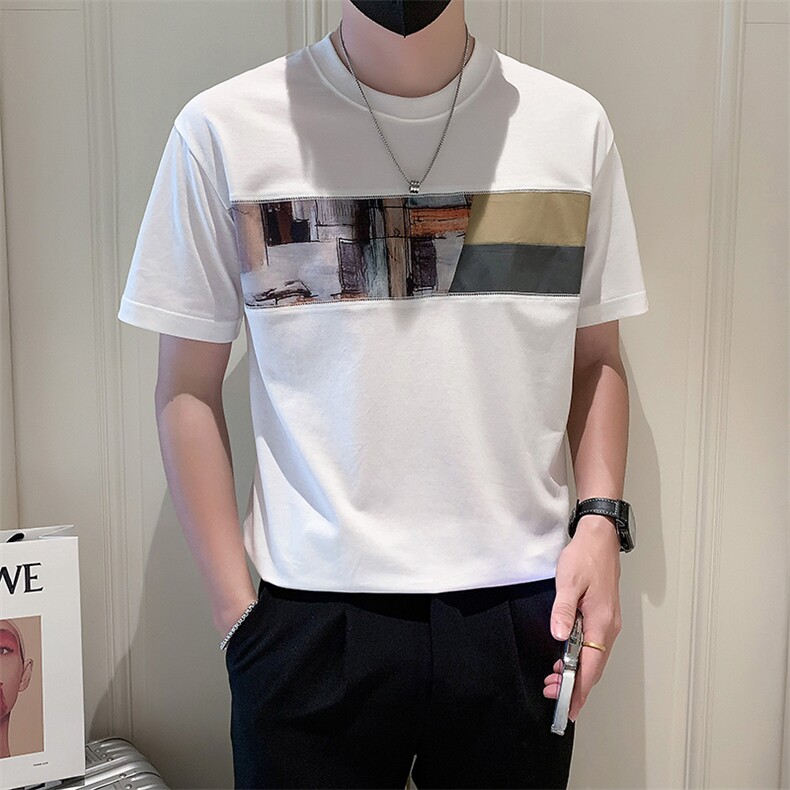 2025新款夏季短袖T恤男潮牌百搭拼接上衣体恤  A313-1-66537-P48图片