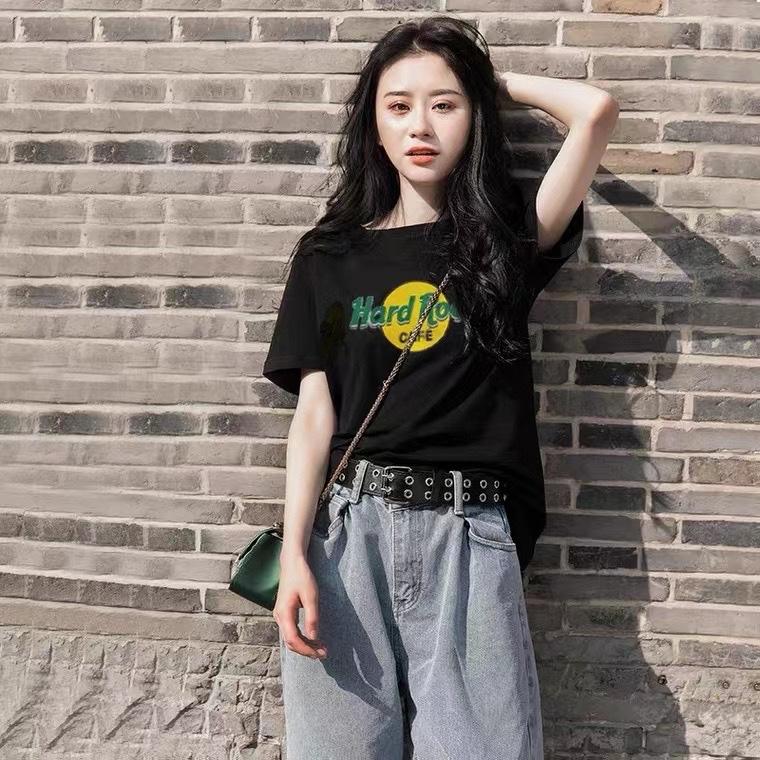 韩版印花圆领简约百搭运动风短袖T恤,女装T恤,L·H·X