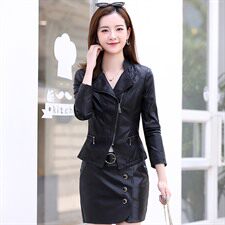 V领时尚潮流拼接气质休闲长袖纯色2021年秋季皮衣，女装皮衣，阿菲诺依
