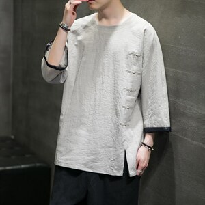 2025夏季风男装棉麻短袖t恤男复古大码QT6008-1/T063-P60图片