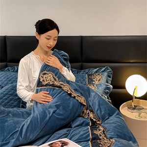 新款锦绣佳人-婴儿绒夹棉欧式蕾丝花边床裙四件套图片
