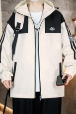 港风秋季男士夹克男宽松时尚连帽休闲夹克外套上衣J898-P53加绒63，男装夹克，星座310B-3